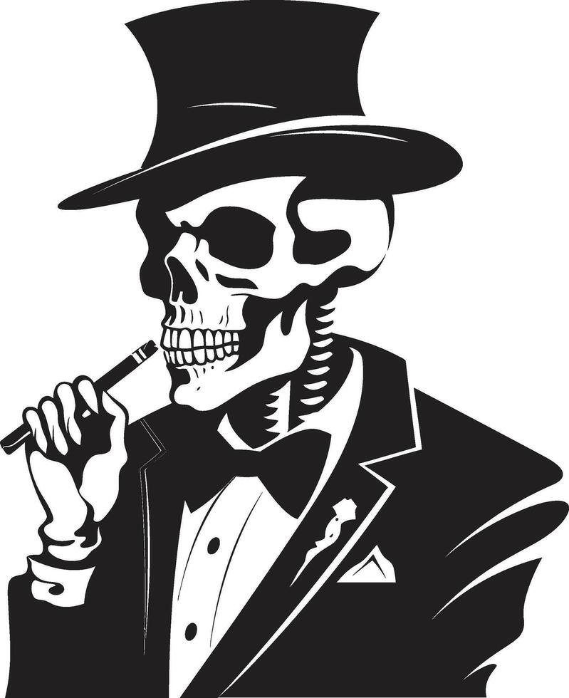 Stylish Smoke Break Badge Vector Design for Gentleman Skeleton Icon with Classic Appeal Antique Ash Insignia Smoking Gentleman Skeleton Vector Logo for Vintage Allure