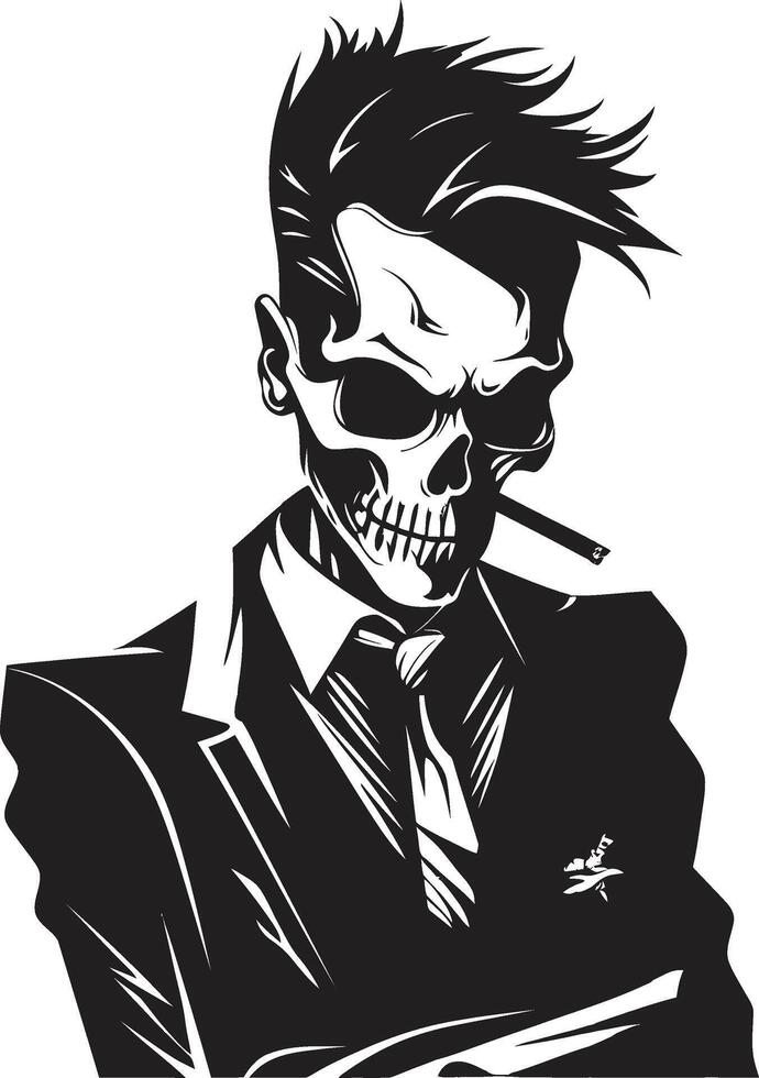 Refined Relic Crest Vector Design for Elegant Smoking Skeleton Icon Cigar Lounge Badge Smoking Skeleton Vector Logo for Vintage Charm