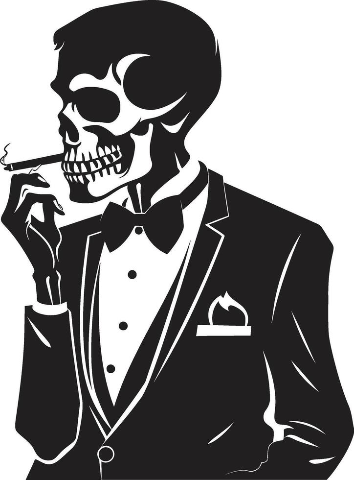 Posh Puffer Badge Vector Design for Stylish Smoking Gentleman Icon with Class Refined Relic Insignia Smoking Gentleman Skeleton Vector Logo for Vintage Vibes