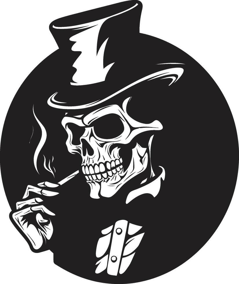 Classic Cigarette Badge Smoking Skeleton Vector Logo for Timeless Panache Retro Respite Insignia Elegant Skeleton Vector Design for Smoking Gentleman Icon