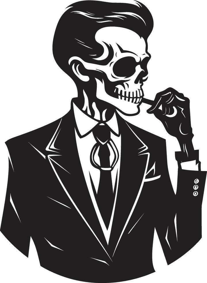Stylish Smoke Break Badge Vector Design for Gentleman Skeleton Icon with Classic Appeal Antique Ash Insignia Smoking Gentleman Skeleton Vector Logo for Vintage Allure