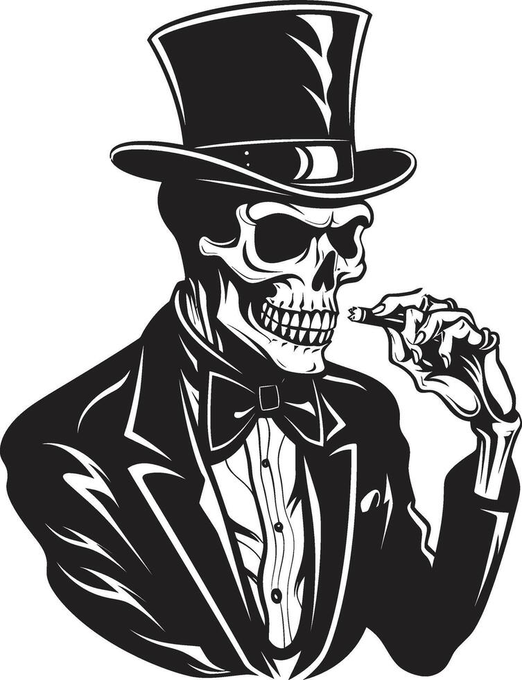 Refined Relic Insignia Smoking Gentleman Skeleton Vector Logo for Vintage Vibes Smoking Specter Crest Vector Design for Gentleman Skeleton Icon with Elegance