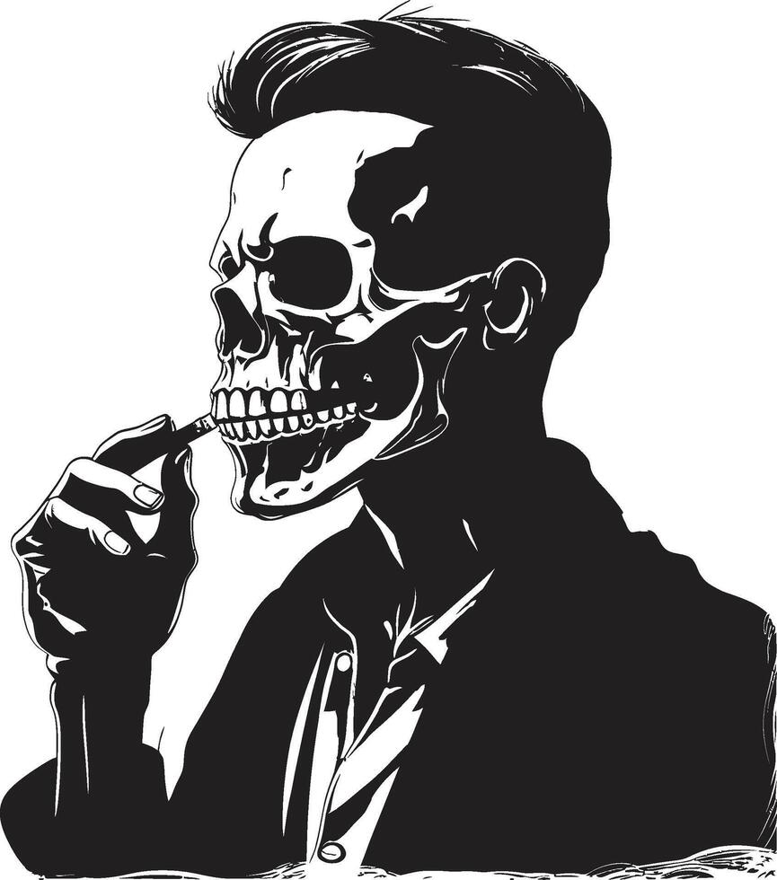 Refined Relic Insignia Vintage Vibes in Smoking Gentleman Logo Smoking Specter Crest Elegance in Smoking Skeleton Vector Design