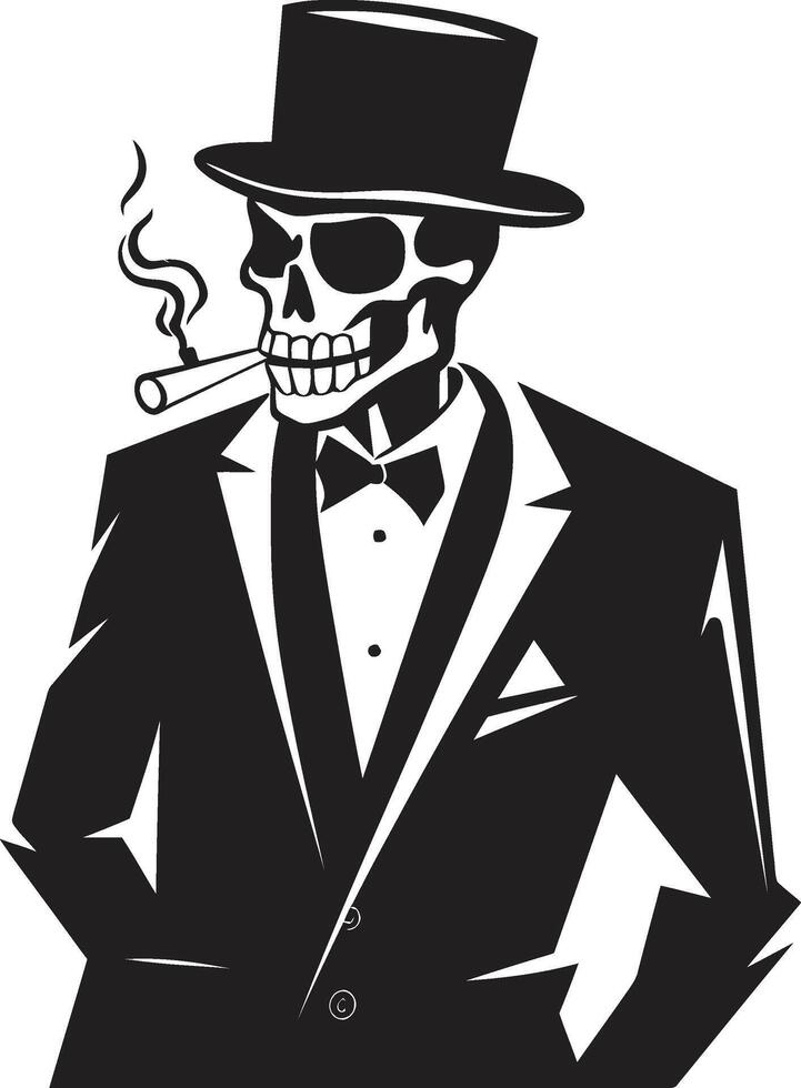 Dapper Debonair Emblem Smoking Gentleman Skeleton Vector Logo Sophisticated Smoker Insignia Elegant Skeleton Icon for Classy Branding