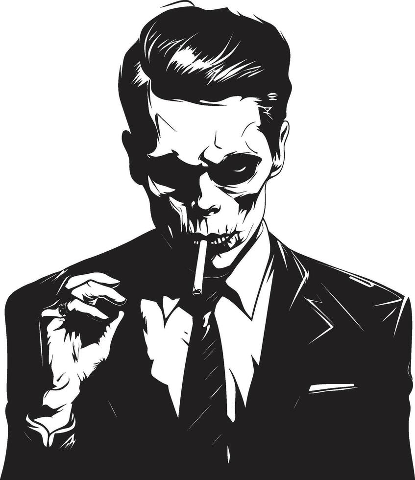 Refined Relic Insignia Vintage Vibes in Smoking Skeleton Design Smoking Specter Crest Elegance in Smoking Gentleman Vector Icon