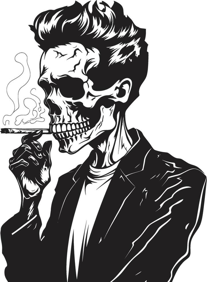 Refined Ritual Badge Smoking Gentleman Skeleton Vector Logo for Classic Appeal Vintage Vice Insignia Vector Design for Cigar Smoking Skeleton Icon