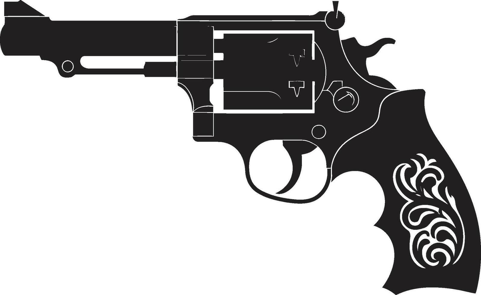 Tactical Trend Crest Trendsetting Revolver Icon in Modern Design Gunmetal Glam Badge Stylish Revolver Vector for Urban Appeal