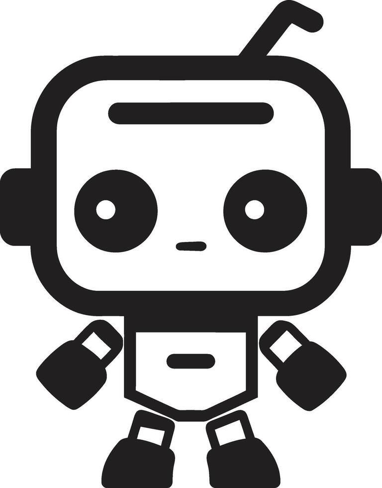 Whiz Widget Insignia Tiny Robot Chatbot Icon for Tech Conversations Pint sized Pal Crest Miniature Robot Logo for Compact Connections vector