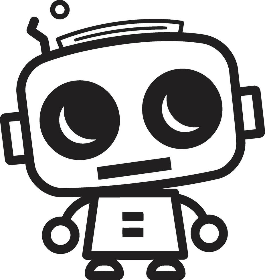 zumbido widget cresta minúsculo y adorable robot logo para tecnología conversaciones nano empujar Insignia vector icono de un minúsculo y linda robot para charla asistencia