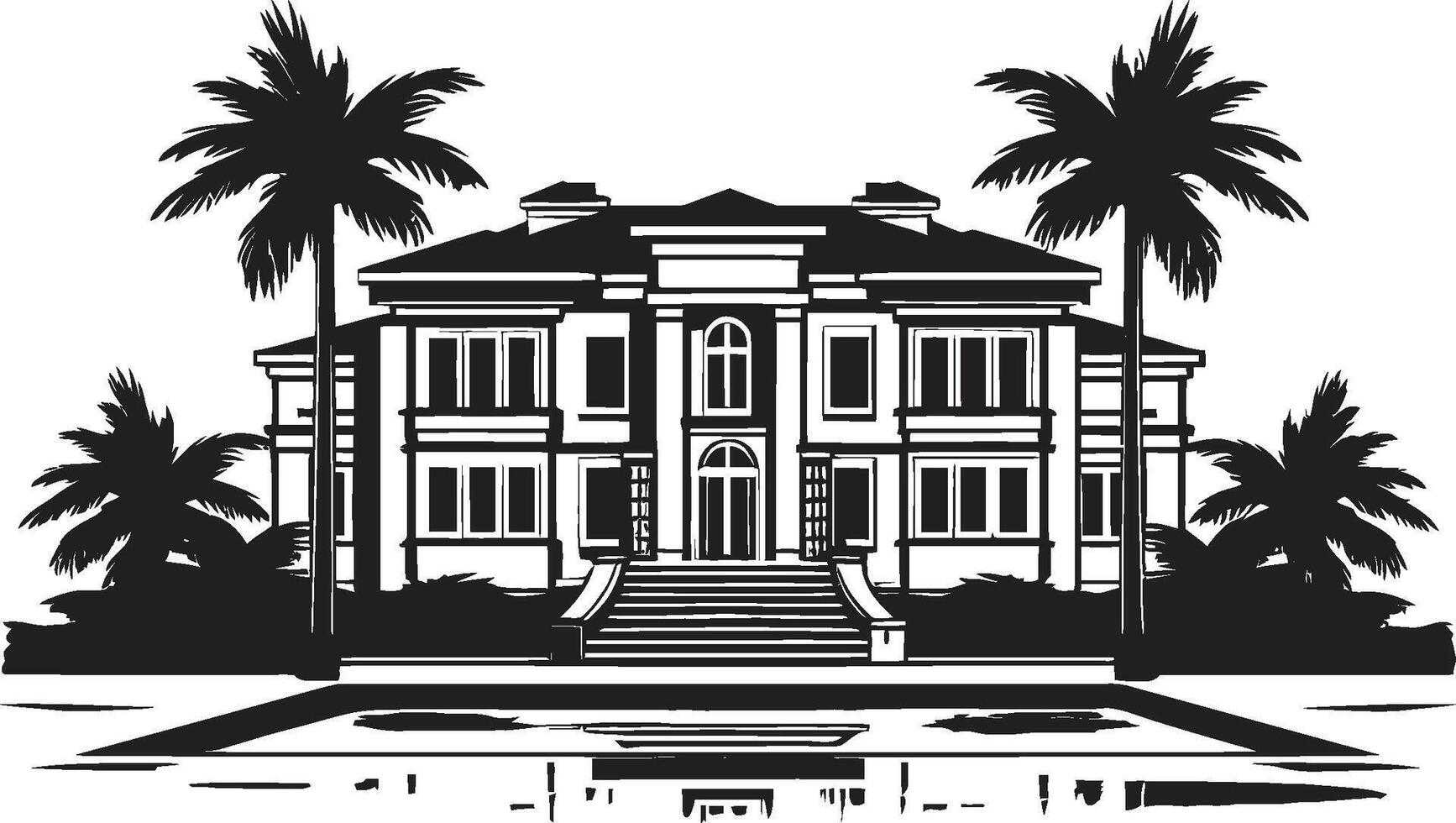 Metropolitan Retreat Crest Modern Villa Silhouette in Stylish Emblem Sky High Residences Badge Panoramic View Logo of a Modern Villa vector