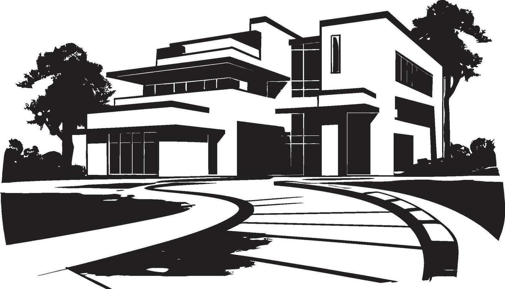 Futuristic Dwelling Insignia Modern Villa Logo for Timeless Elegance Contemporary Charm Crest Vector Design of a Modern Villa for Stylish Appeal