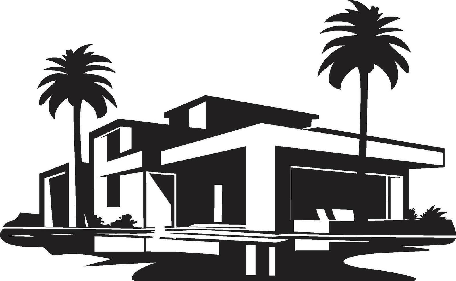 Villa Vista Badge Panoramic View Logo Featuring Modern Villa Luxe Living Insignia Iconic Logo Featuring Modern Villa Icon vector