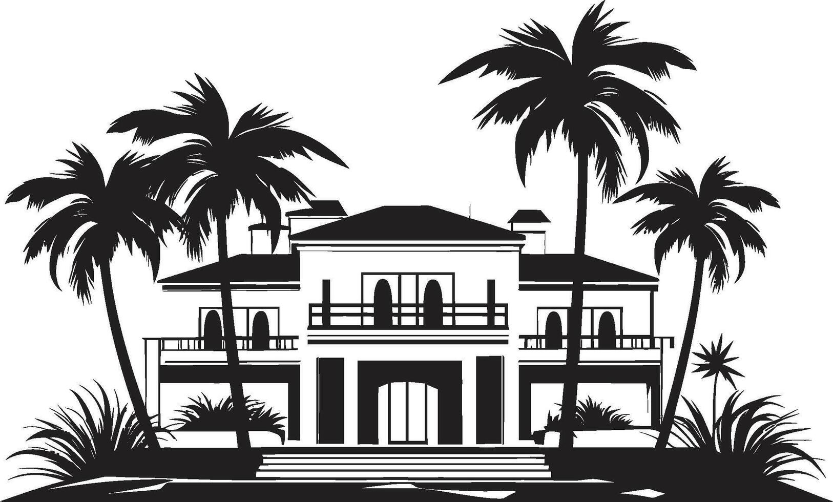 Futuristic Dwelling Crest Panoramic View Logo Featuring Modern Villa Villa Vista Badge Stylish Emblem with Modern Villa Icon vector