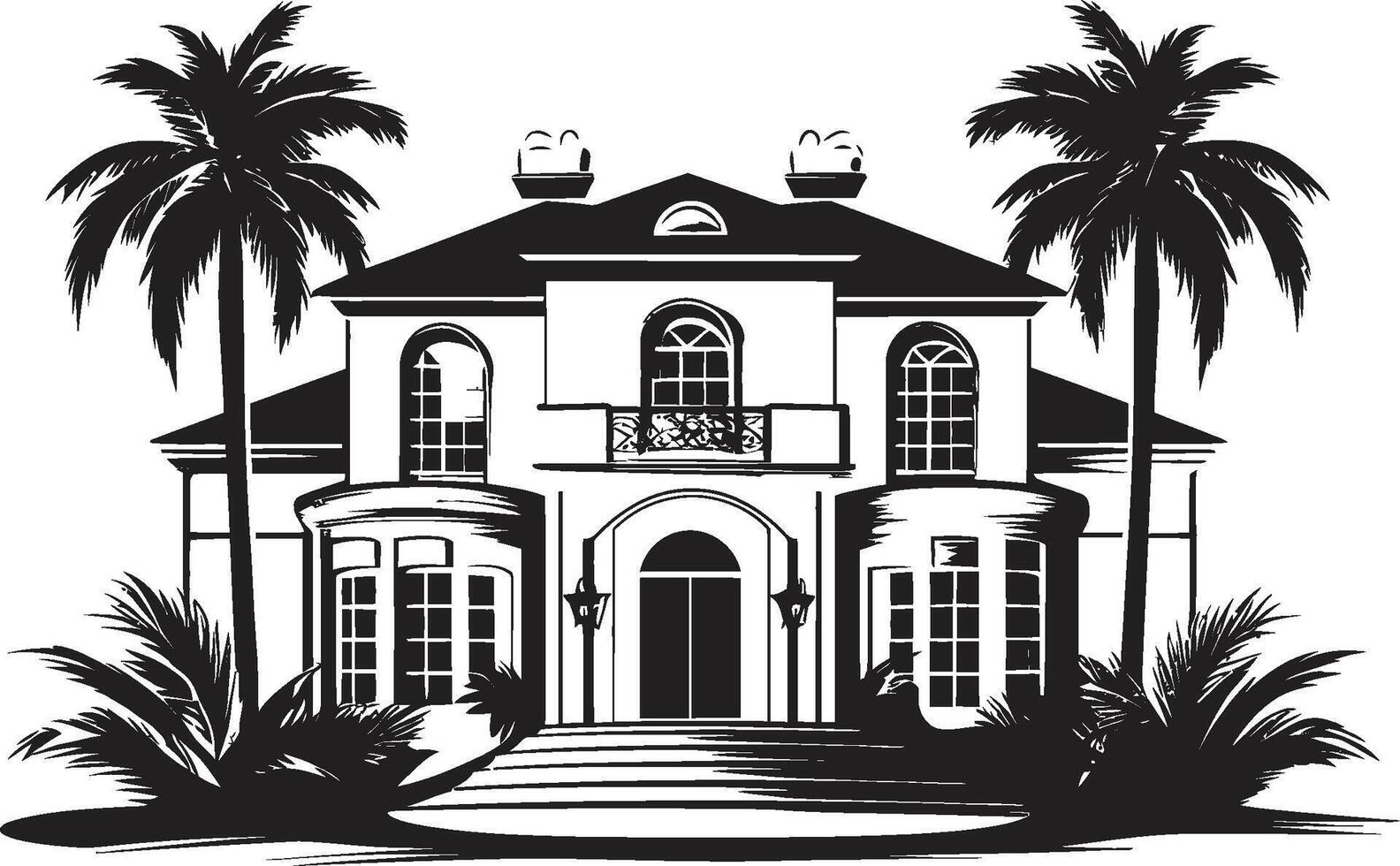 Luxe Living Insignia Opulent Modern Villa Logo for Premium Branding Skyline Sanctuary Crest Villa Silhouette Logo for Elevated Living vector