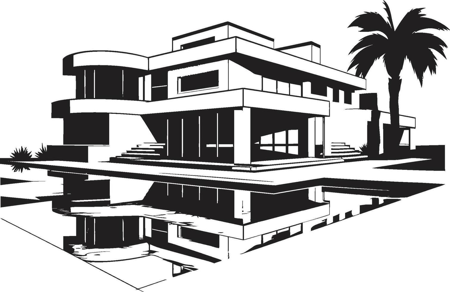 diseño armonía Insignia artístico emblema con moderno villa silueta metropolitano retirada insignias vector diseño de un moderno villa para urbano elegancia