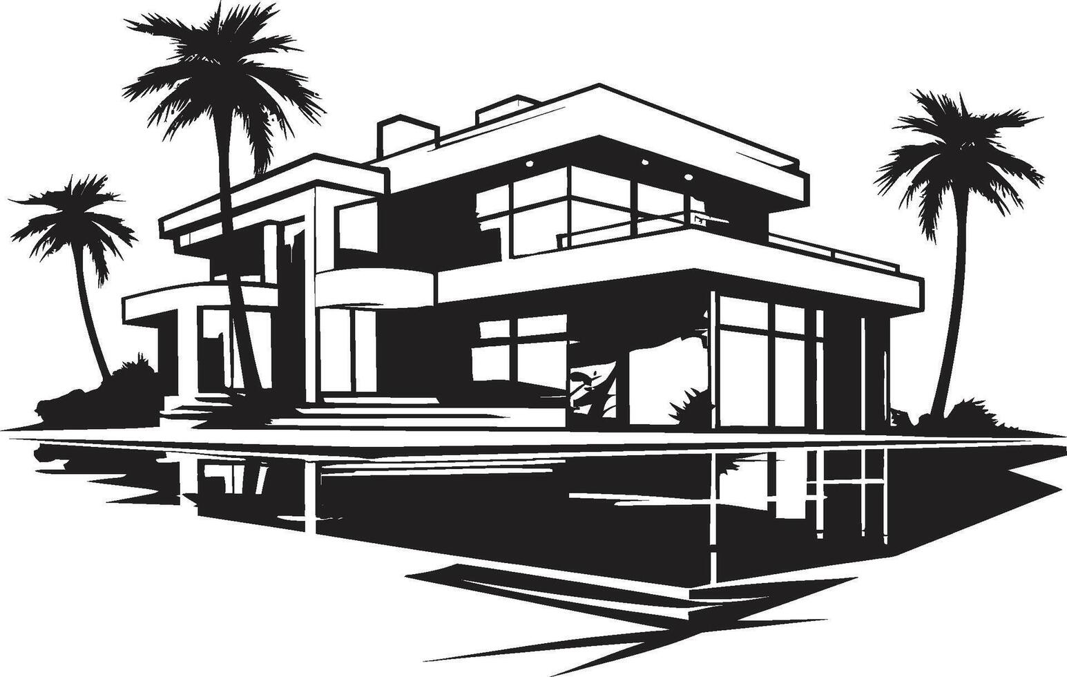 Skyline Sanctuary Insignia Modern Villa Logo for Elevated Living Villa Vista Crest Vector Design of a Modern Villa for Urban Appeal