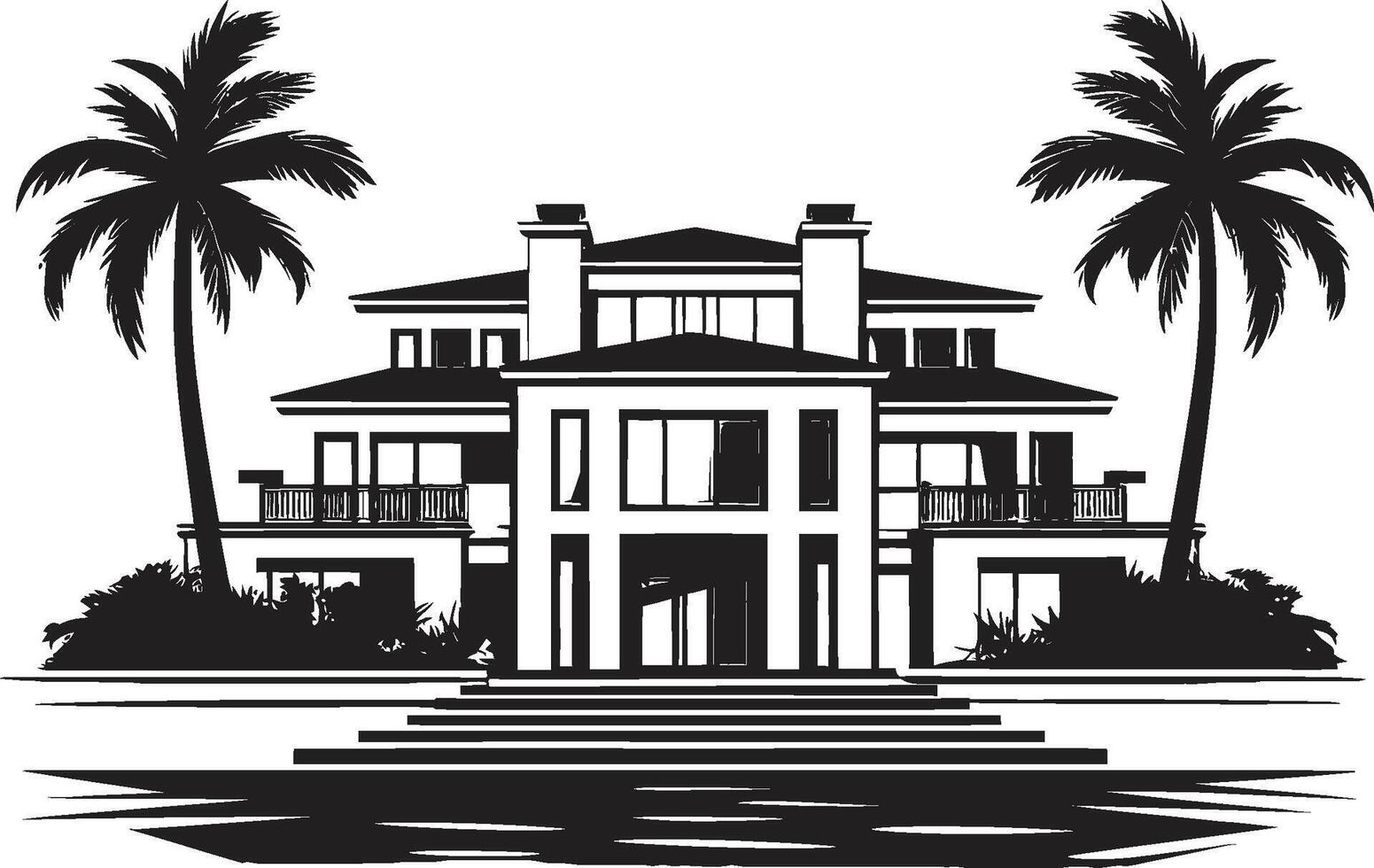 Villa Verve Crest Panoramic View Logo of a Modern Villa Futuristic Dwelling Badge Elegant Modern Villa Icon in Stylish Logo vector