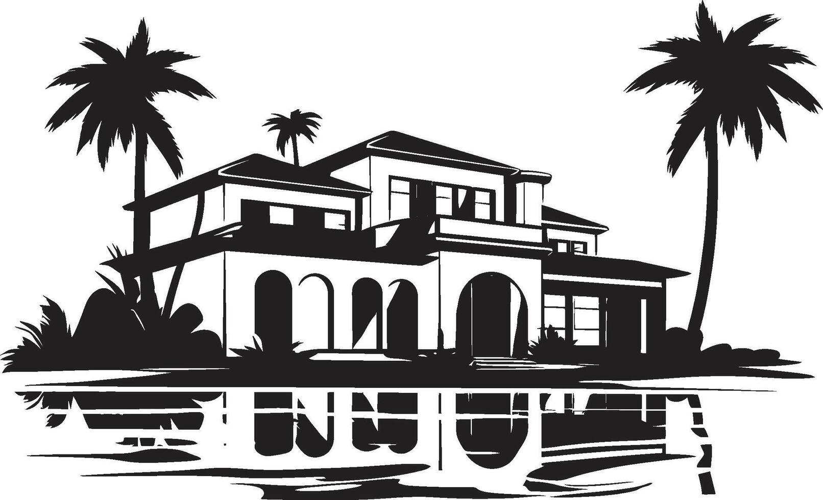 Metropolitan Retreat Badge Contemporary Villa Vector Icon for Urban Living Sky High Residences Insignia Iconic Logo Featuring Modern Villa Silhouette