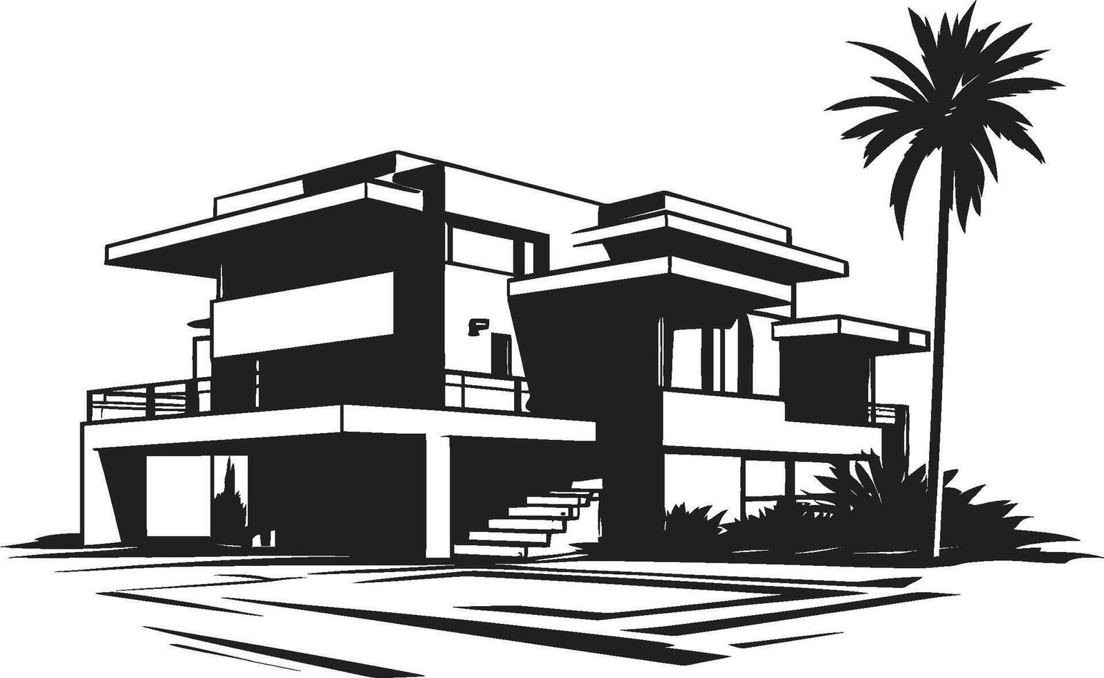 Architectural Marvel Badge Luxurious Modern Villa Icon for Exclusive Branding Urban Oasis Insignia Panoramic View Logo Featuring Modern Villa vector