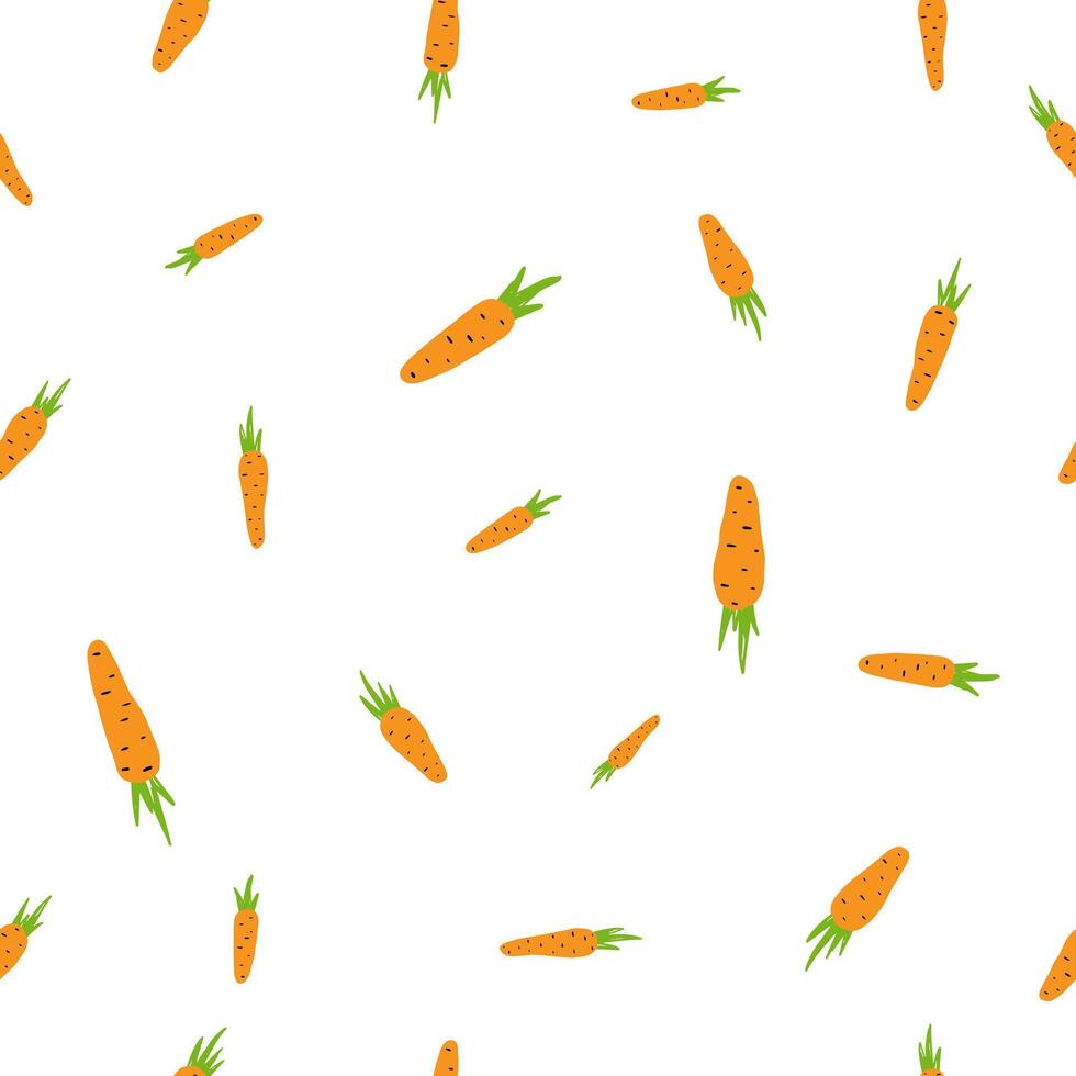 Small carrots on a white background. Seamless hand-drawn pattern. Can be used for postcards, invitations, advertising, web, textile and other. vector