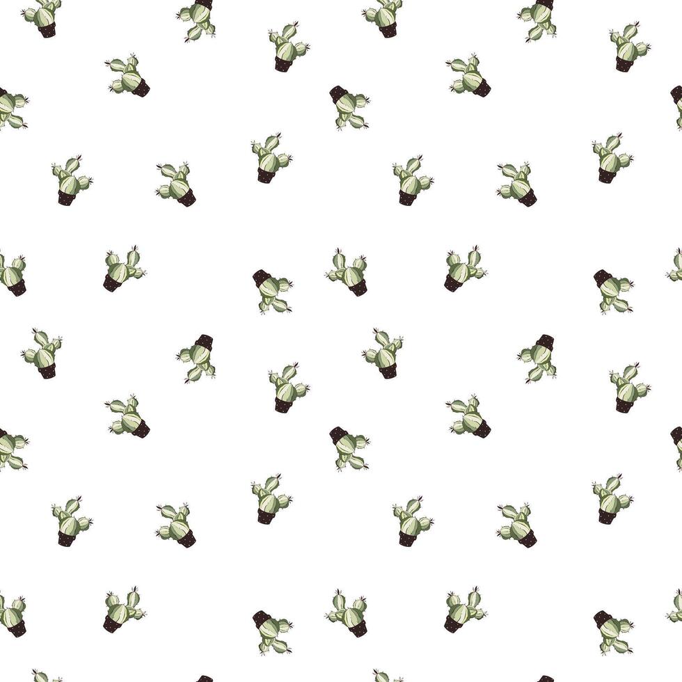 Seamless cactus pattern. Repetitive hand draw objects of green, rose, yellowish and black colors. vector