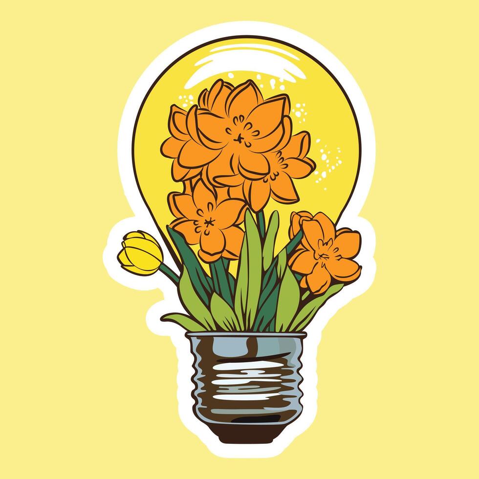 Experience serenity with our lamp and flower vector sticker. Delicate blooms radiate tranquility, perfect for any surface. Vector graphic design.