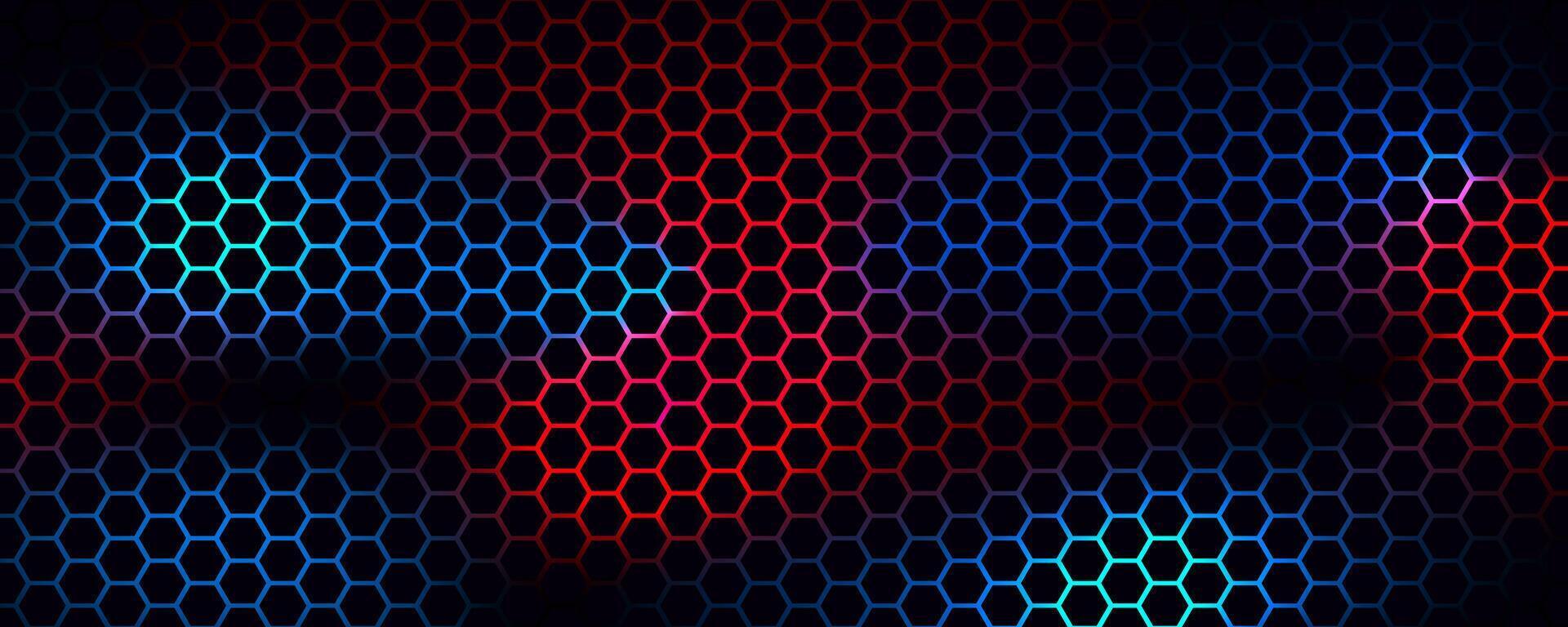 Black hexagon techno background overlap layer on dark space with red blue light effect decoration. Modern graphic design element future style concept for web banner, flyer, card, cover, or brochure vector