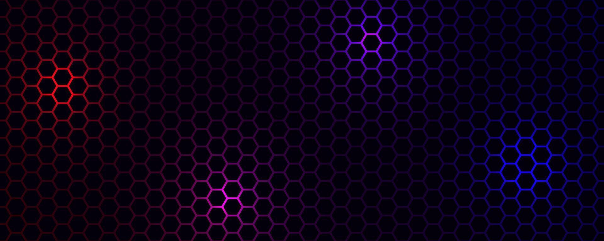 Black hexagon techno background overlap layer on dark space with red blue light effect decoration. Modern graphic design element future style concept for web banner, flyer, card, cover, or brochure vector