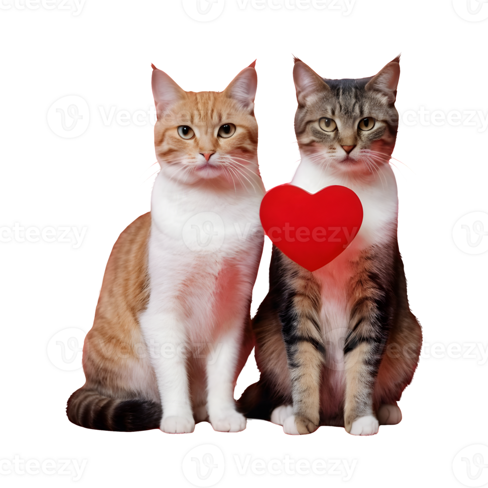 AI generated Transparent background with two cats and a red heart isolated png