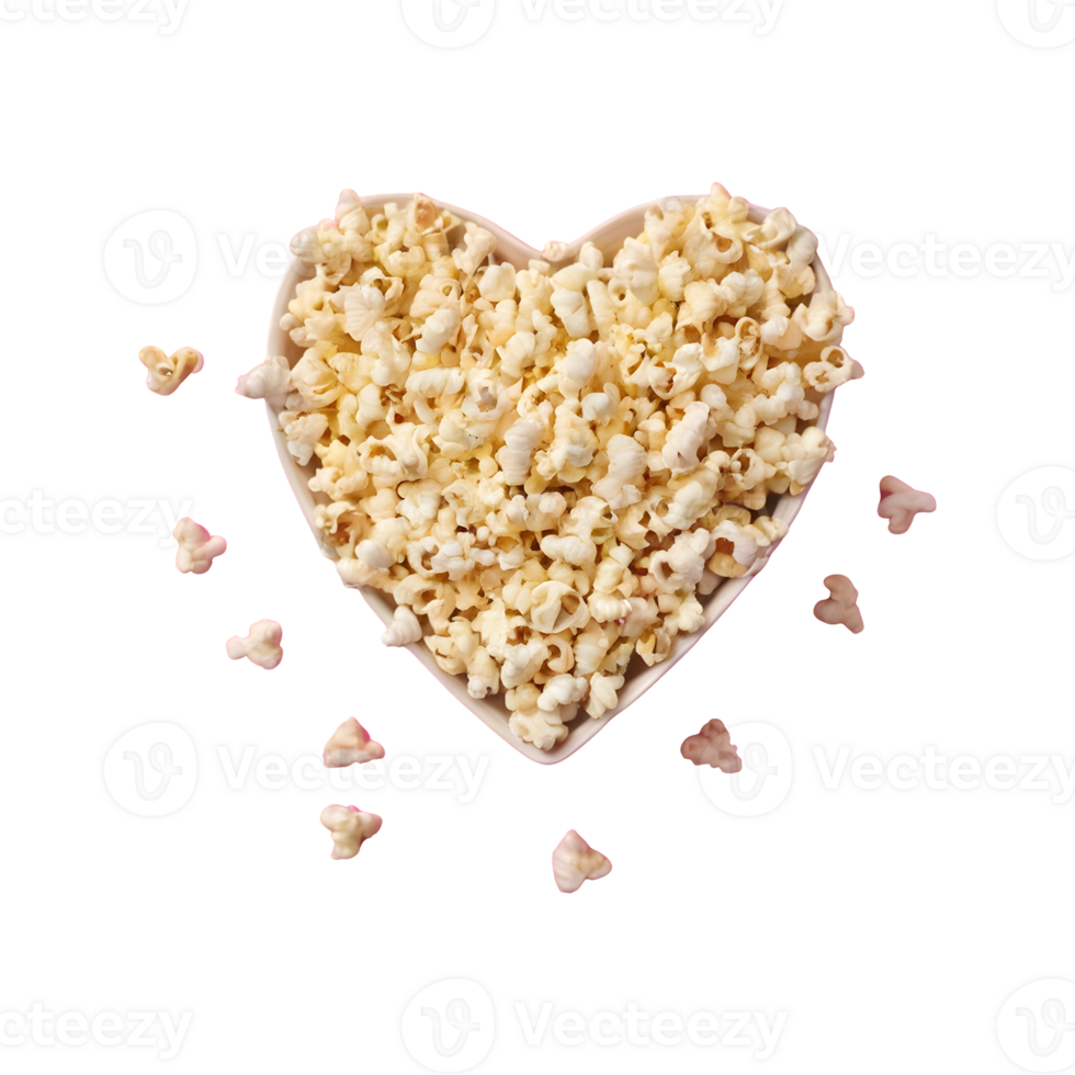 AI generated Heart shaped popcorn on a transparent background isolated png