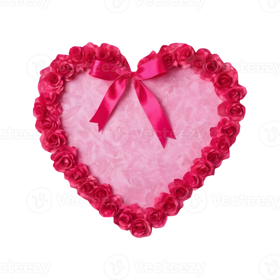 AI generated Valentine s day decoration heart shaped mulberry paper with rose pattern and pink ribbon isolated png