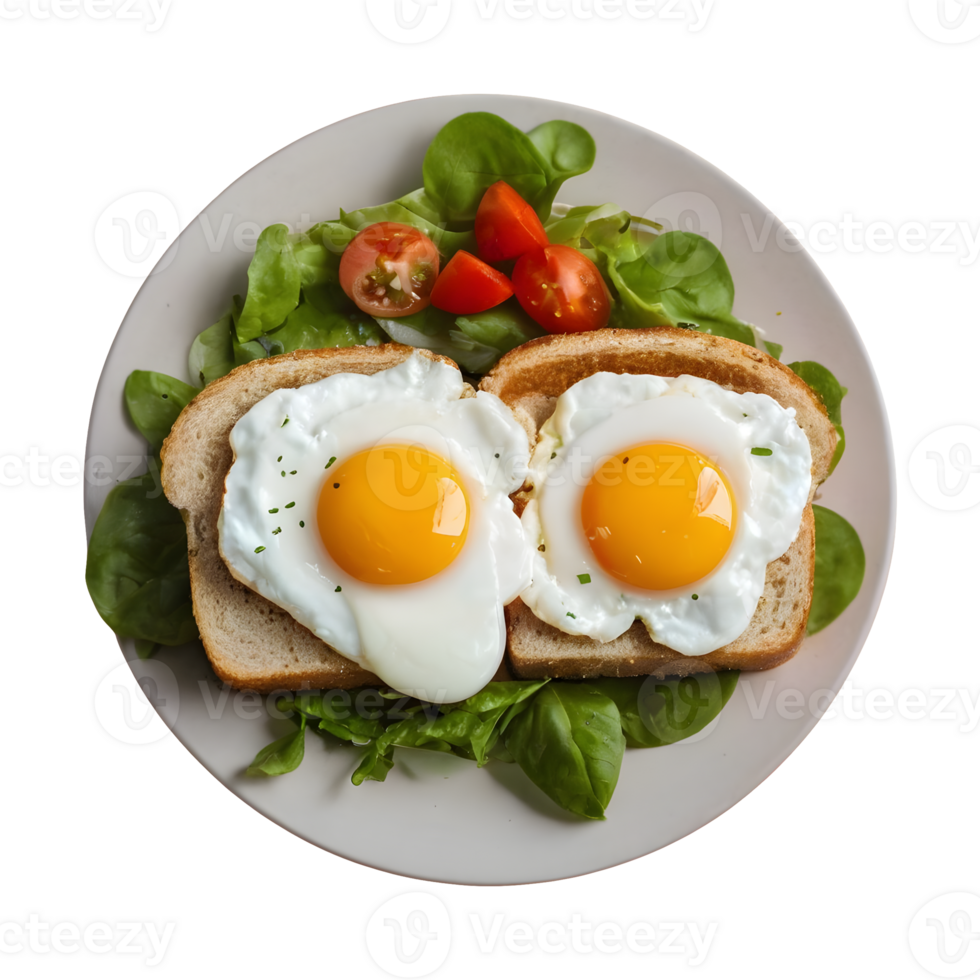 AI generated Yummy poached egg sandwich photographed from above on a transparent background isolated png