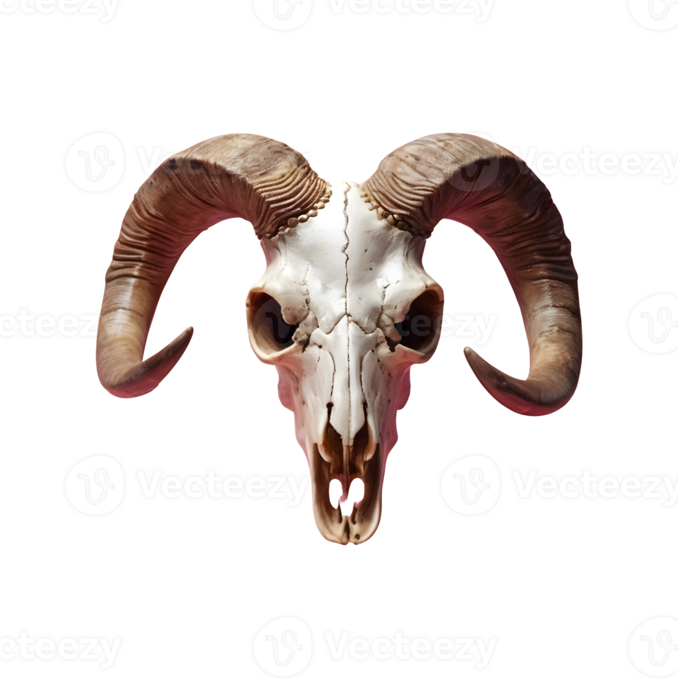 AI generated Transparent background with a horned sheep skull head isolated png