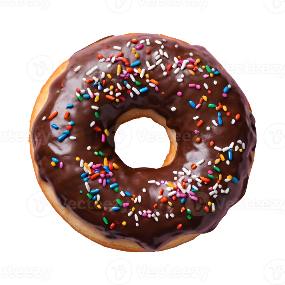 AI generated Sprinkled chocolate donut on transparent background isolated png