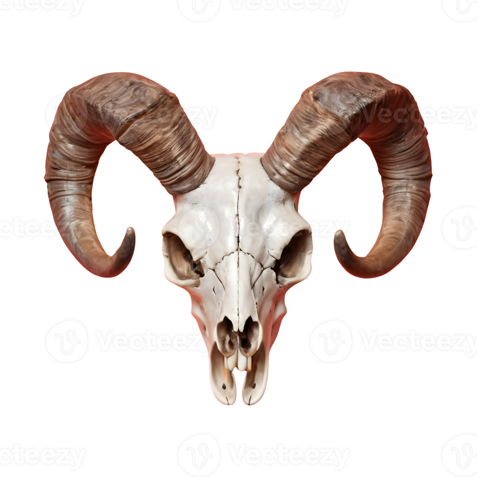 AI generated Transparent background with a horned sheep skull head isolated png