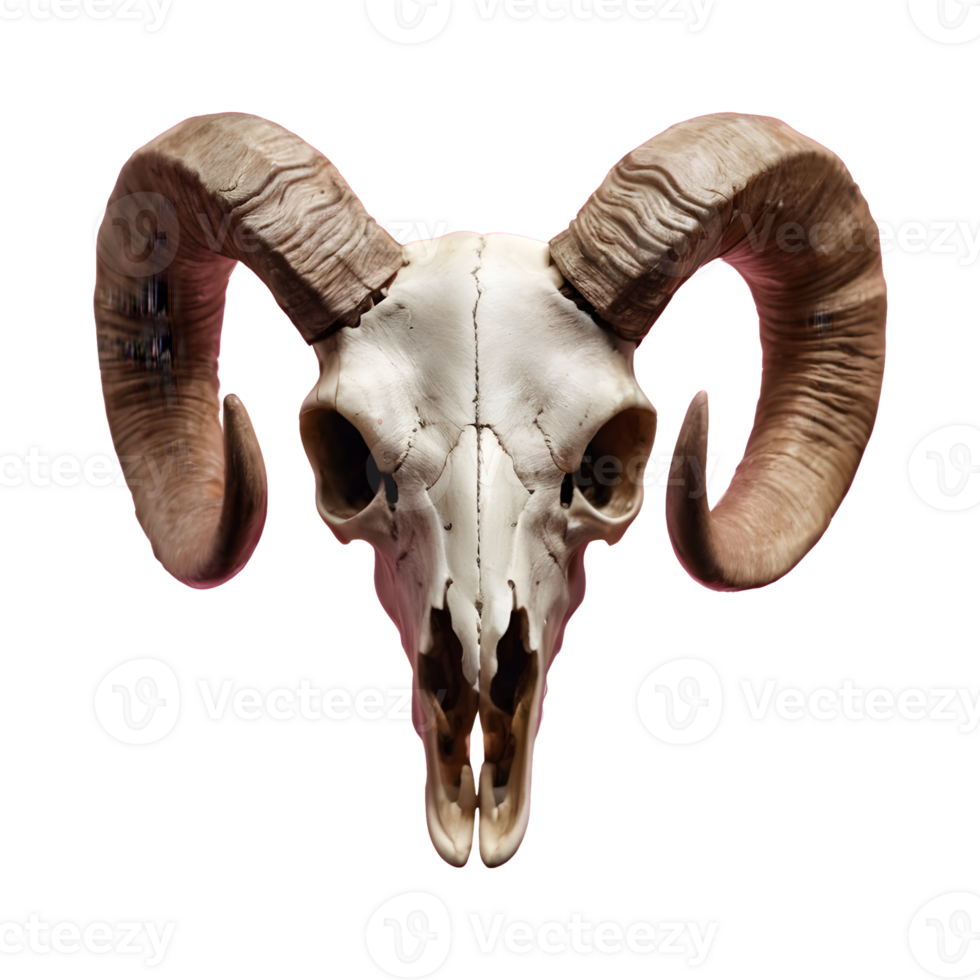 AI generated Transparent background with a horned sheep skull head isolated png