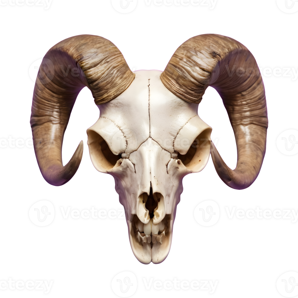 AI generated Transparent background with a horned sheep skull head isolated png