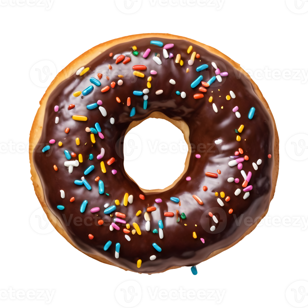 AI generated Sprinkled chocolate donut on transparent background isolated png