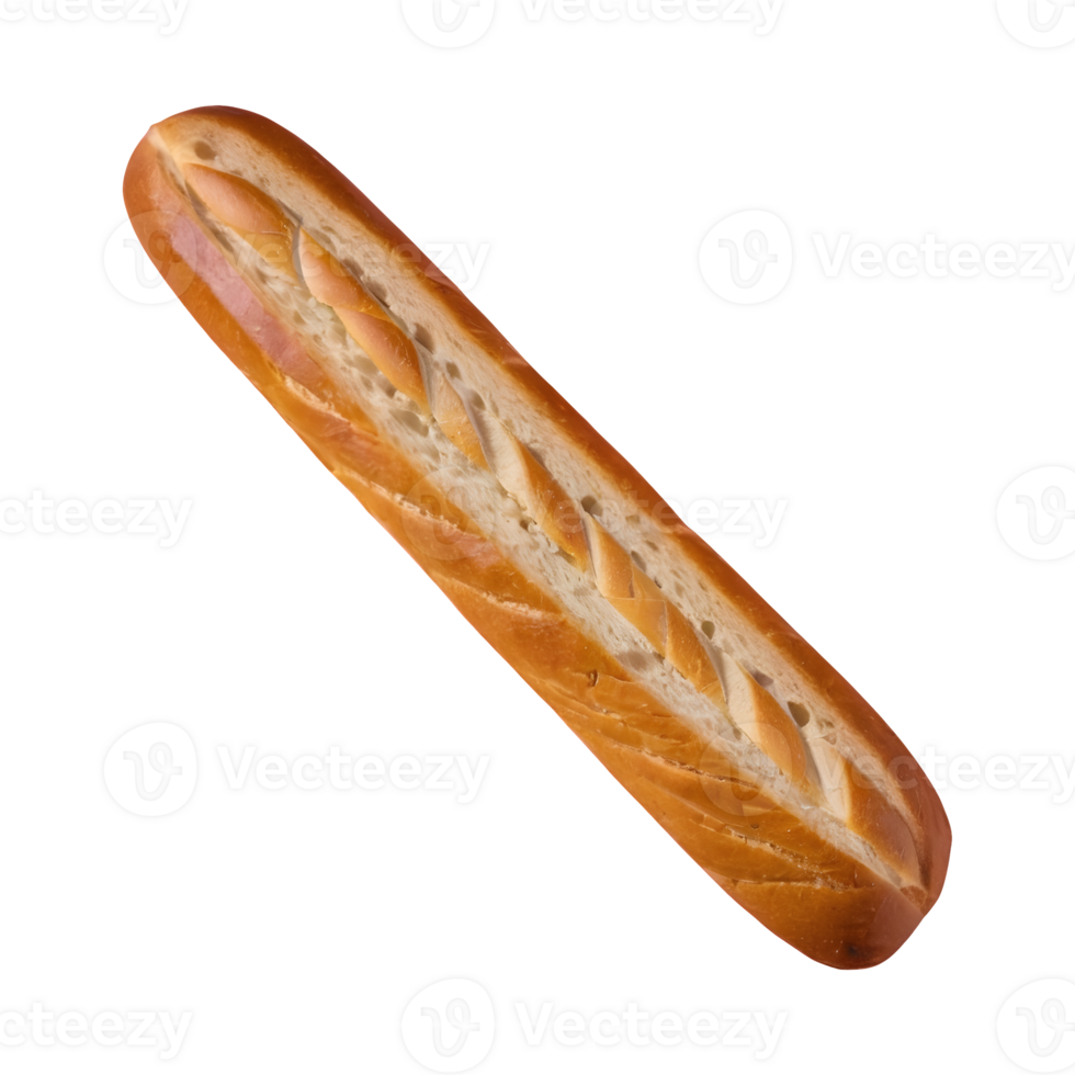 AI generated Isolated long baguette loaf with shadow on transparent background isolated png
