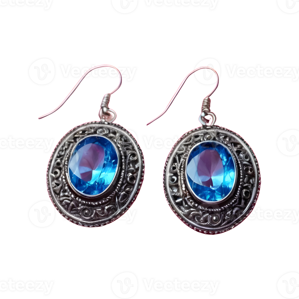 AI generated Blue and silver earrings isolated on transparent background png