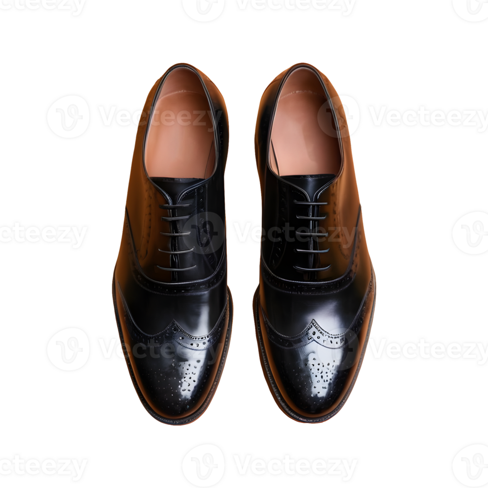 AI generated Men s black oxford shoe with perforations seen from above on a transparent background isolated png