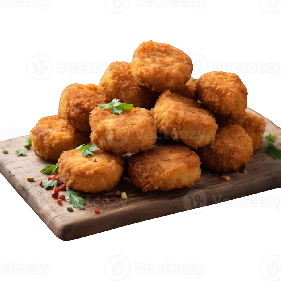 AI generated Spiced chicken nuggets on wooden surface isolated png