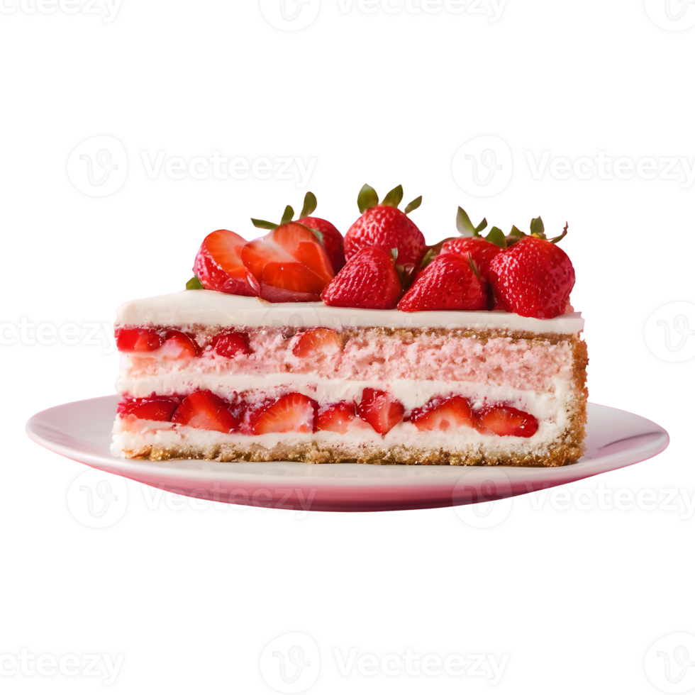 AI generated Strawberry cake slice on transparent background isolated png