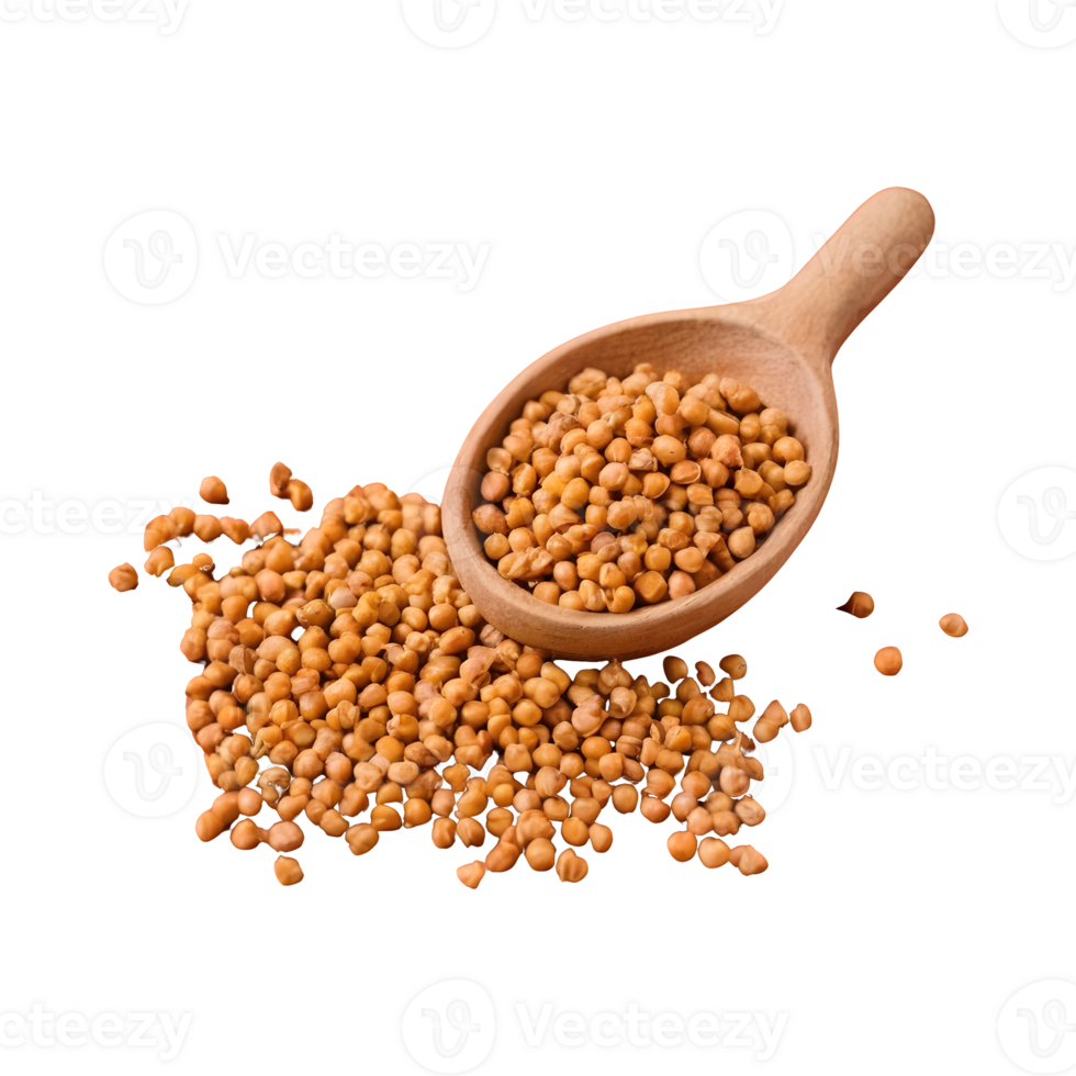 AI generated Transparent background with wooden scoop holding dry chickpeas isolated png