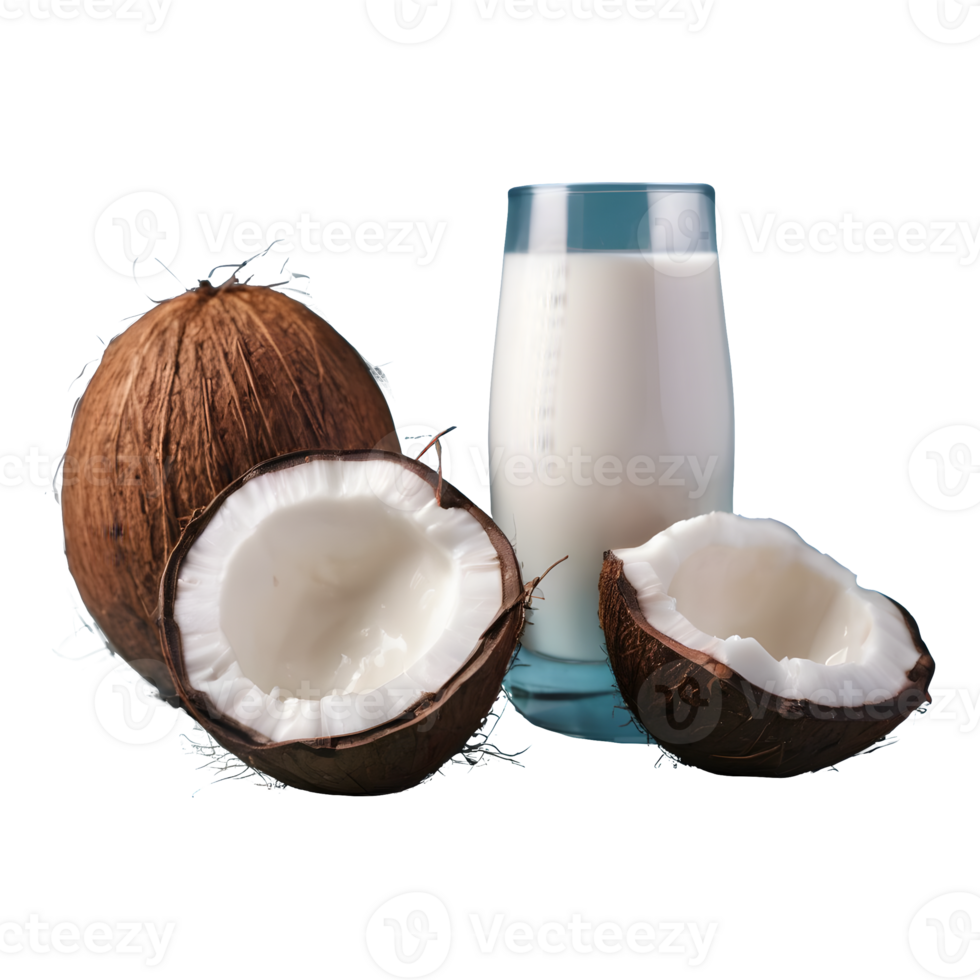 AI generated Fresh coconut and milk on a transparent background isolated png