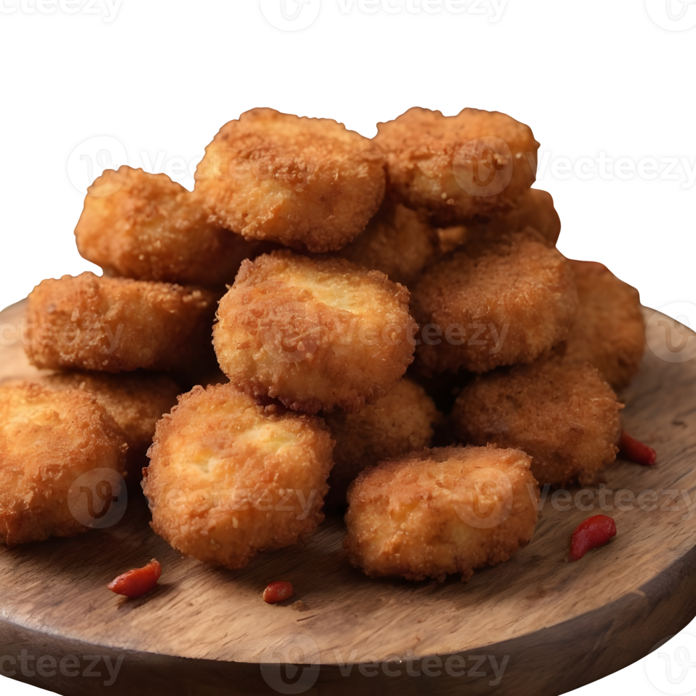 AI generated Spiced chicken nuggets on wooden surface isolated png