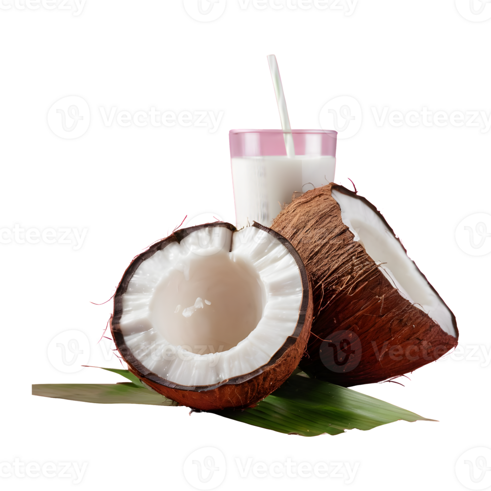 AI generated Fresh coconut and milk on a transparent background isolated png