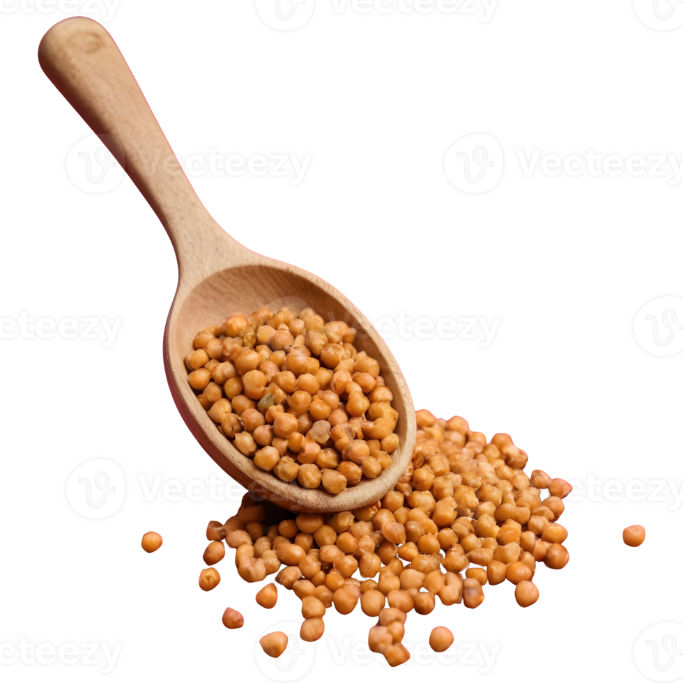 AI generated Transparent background with wooden scoop holding dry chickpeas isolated png