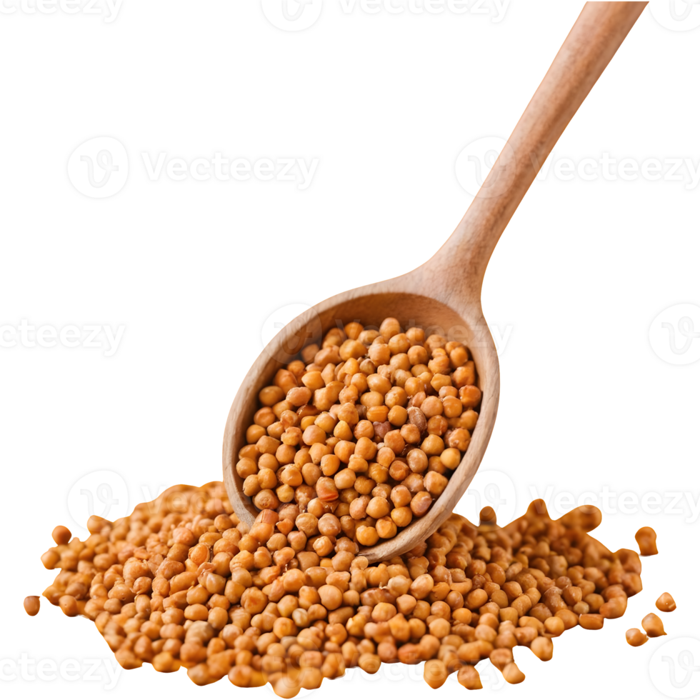 AI generated Transparent background with wooden scoop holding dry chickpeas isolated png