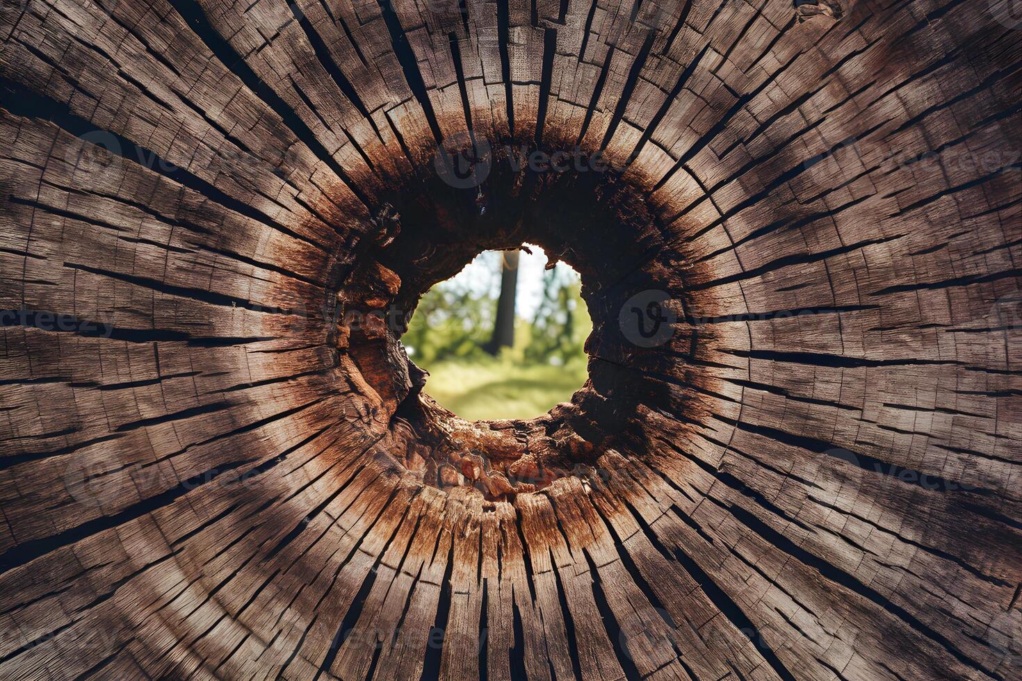 AI generated Hole in a tree trunk, natural wood texture background photo